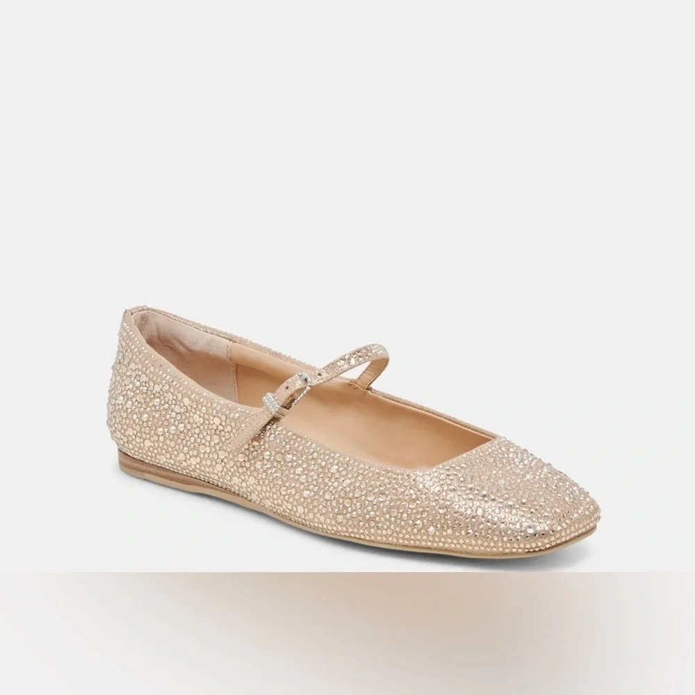 Dolce Vita Reyes Crystal Ballet Flats - Gold 9.5 NEW